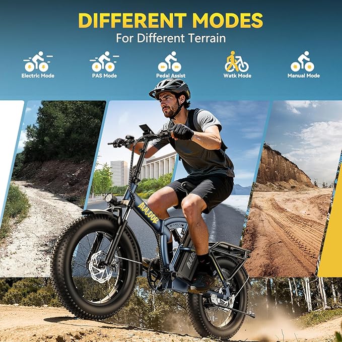 1000W Folding Electric Bike,48V 20AH Removable Battery E Bike,30+MPH,80 Miles Max Range Electric Bike for Adults,20" Fat Tire Foldable ebike,Adult Electric Bicycle for Commute Beach Snow