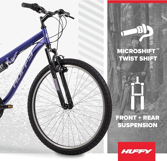 Huffy Stone Mountain Bike for Men and Women, 20”/24”/26”, 6-Speed (20”) or 21-Speed, Front or Dual Suspension (Varies), Multiple Colors, Adjustable Saddle, Shimano Equipped, All-Terrain Tires