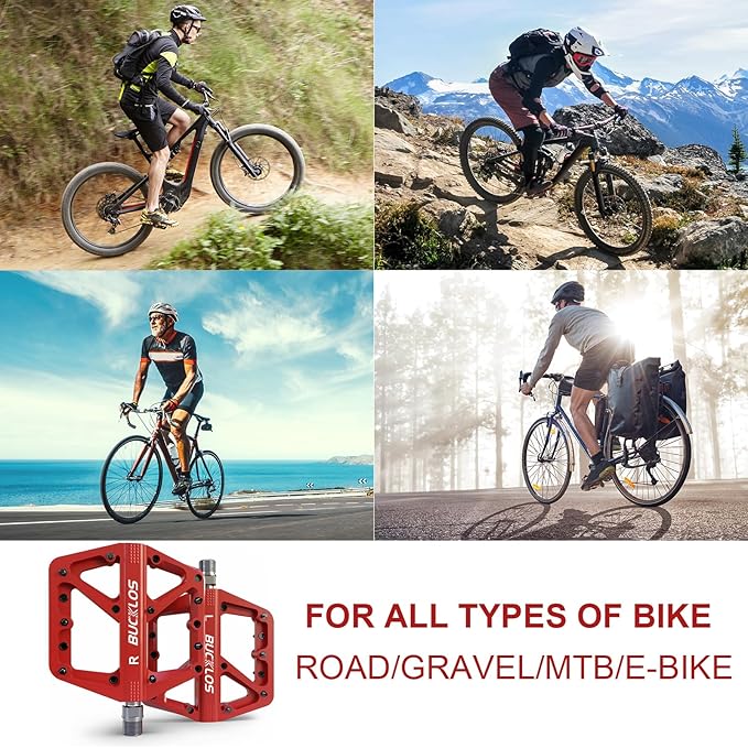 BUCKLOS Mountain Bike Pedals MTB Pedals Flat, Adult Bicycle Road Bike Large Platform Nylon Non-Slip Pedal for Gravel Bike/Hybrid Bike 9/16"