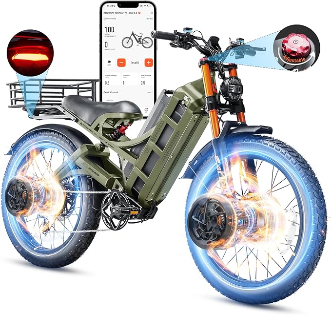 eAhora 2026 Romeo Pro 3 5600W 50Mph High-Torque Ebike, 60V 80Ah 250-Mile Long Range Electric Bike for Adults, Adjustable Air Suspension, 26'' Puncture-Proof Tire, UL 2849 Certified by TÜV