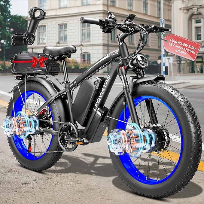 Peak 9000W Dual-Motor-Ebike with 52V 34AH 1768Wh Battery, 42-46MPH 24 Inch Dual-Motor-Electric-Bike for Adults, Up To 105 Miles with Disc Brake Fat Tire Electric Bicycle E Bike Mountain Snow