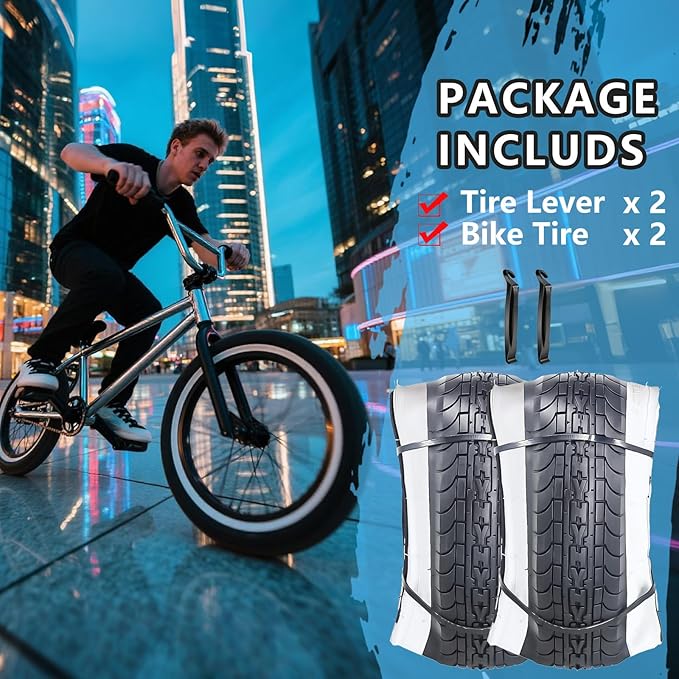 SIMEIQI 26x2.35 20x2.35 Inch Cruiser Beach Bike Tire Black White Wall or Brown Cream Wall Folding Replacement Bicycle Tire for Hybrid City Commuter Trail