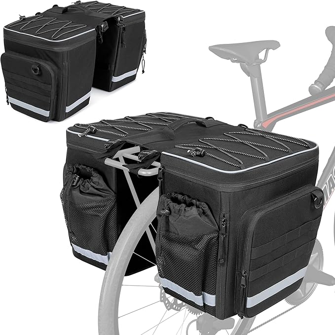 50L Bike Panniers with a Rain Cover, Bike Saddle Bag with Expandable Compartment and Multiple Pockets, Black