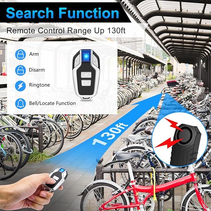 Bike Alarm, Bike Alarms for Ebikes, Anti Theft Wireless Vibration Sensor Alarm for Motorcycle Electric Scooter Moped Trailer Car Mailbox Garage Door 113dB Super Loud IP65 Waterproof