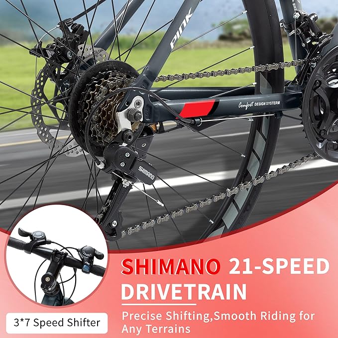 Pipleo Road Bike, 700C City Commuter Bicycle, 21 Speeds Shimano Drivetrain Sport Racing Bike, Light Weight Aluminum Frame, Urban Street Bike for Men Women Adult, Gray, Frame Size 49CM