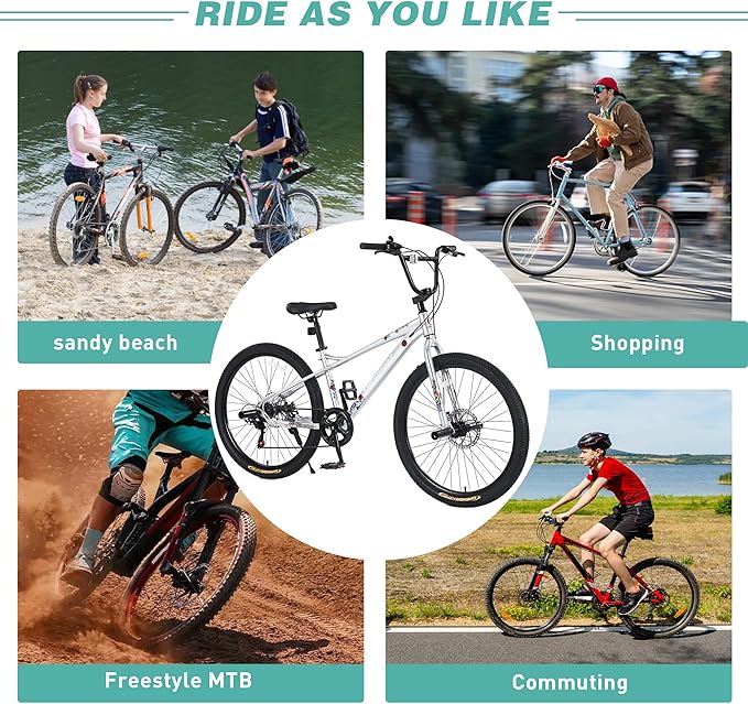 Freestyle Teen Bike Double Disc Brakes 26 inch BMX Bike High-Aluminum/Carbon Steel Frame, for for Teen Bike and Adult Bikes, with 2 Pegs, Bicycles for Men and Women, Multiple Colors