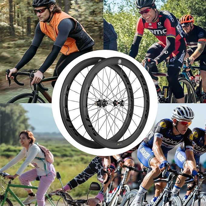 Superteam Carbon Wheelset 700c Rim V Brake 50mm Depth 25mm Width Road Bike Wheels Matte Finish, Tubeless Ready Support for 8-12 Speed Clincher & Tubeless