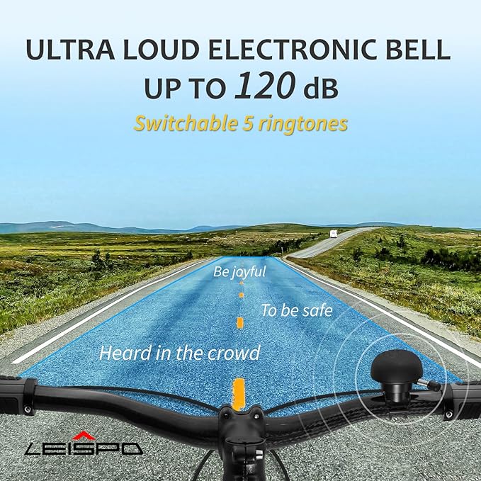 Electric Bike Bell - Rechargeable Bike Horn with 5 Loud Sounds Up to 100dB Waterproof, Electronic Bicycle Horn - Classic Bicycle Ring Bell with Light for Adult Mountain Bike Handlebars Explorer