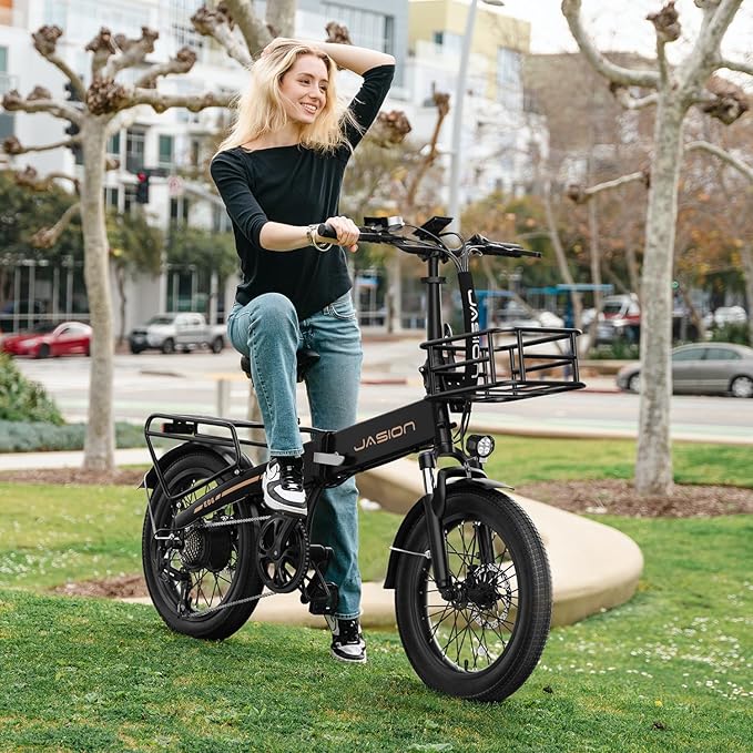 Jasion Electric Bike for Adults, 1000W Peak Motor Foldable Ebike, Aluminum 20'' Fat Tire Electric Bicycle Built-in 48V Removable Battery, EBS Commuter E Bikes up to 23 MPH & 45 Miles Max Range