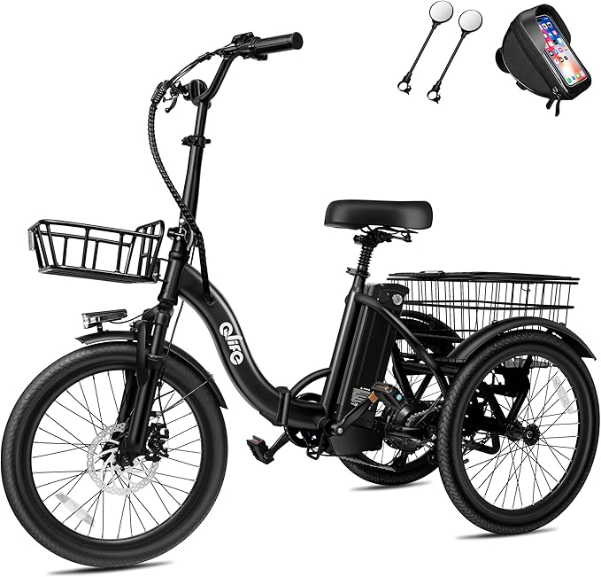 Qlife Triker Electric Bike, Peak 750W Brushless Motor Folding Trike Ebike, 468Wh Removable Battery, Step-Thru 3 Wheel Electric Bicycle, Up to 50 Miles, 20 Tire Tricycle for Adults