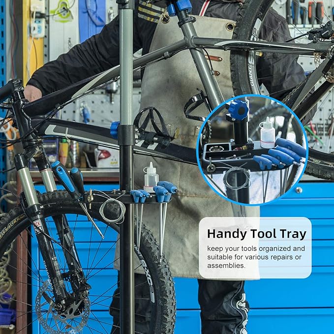 ROCKBROS Bike Repair Stand Bicycle Maintenance Rack Bike Stand for Maintenance Height Adjustable Foldable Bike Repair Mechanic Stand with Tool Tray for Mountain Road Bikes