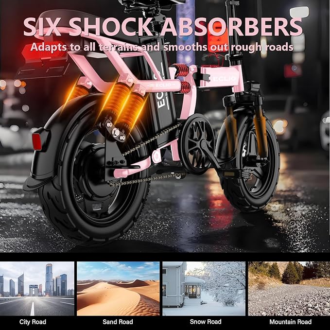 Folding Electric Bike for Adults, 800W Peak Motor 25MPH, Ebike with 48V 14Ah Removable Battery, 35-55 Miles Range, 14'' Adults Electric Bicycles for Men Women Commuter UL 2849 Safety Standard