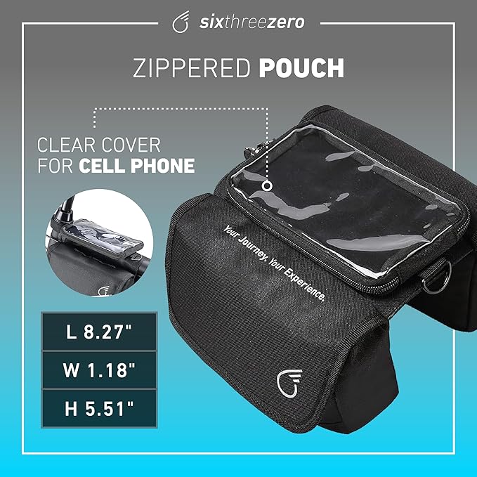 sixthreezero Frame Mount Bike Bag, Waterproof Universal Bicycle Pouch, Double Sided Cargo Storage Bags for Top Tube with Phone Holder