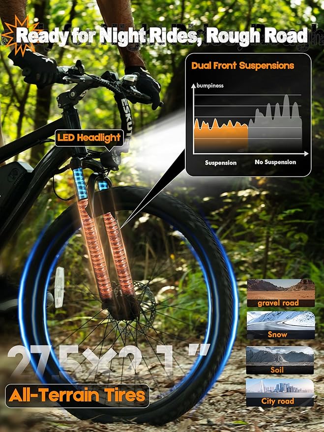 M200 Electric Bike for Adults – 21-Speed Gear 27.5" Mountain E-Bike, 1200W Peak Brushless Motor 28MPH, 48V 10.4Ah&13Ah Removable Battery, Up to 55-65 Miles Range, Step Over Commuter E-MTB, NFC Unlock