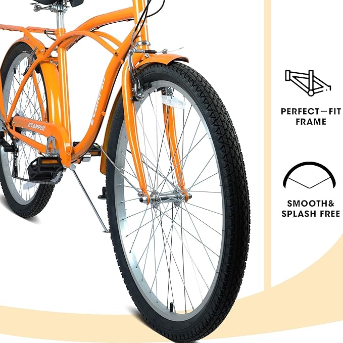 26 Inch 7-Speed Beach Cruiser Bike for Men & Women, Step-Through Comfort Frame, Upright Riding Position, Alloy Wheels & V-Brakes for Commuting & Leisure