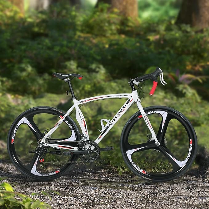 700C Lightweight Aluminum Road Bike – 14-21 Speed Commuter Bicycle with Dual Disc/V Brakes for Men & Women (Black, Red, Blue, White)