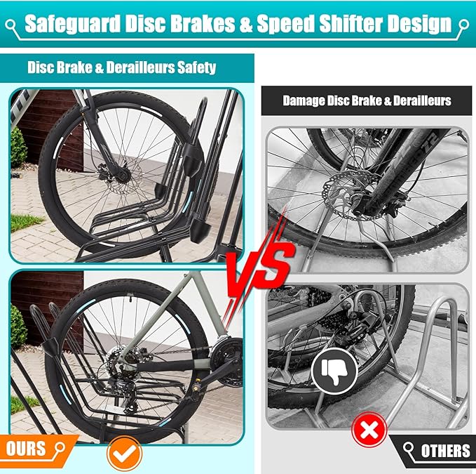 Floor Bike Stand, Bike Rack Safeguard Disc Brakes & Derailleurs, Waterproof Bike Holder Road/Kids/MTB Bicycles, Fits 12"-29" Tires, Upgraded 0.63" Steel Tubes, Indoor Outdoor Garage (for 5 Bikes)