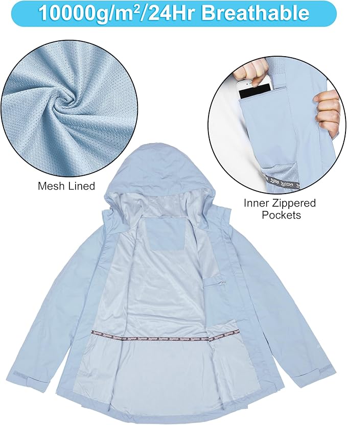 33,000ft Packable Rain Jacket Women Lightweight Waterproof Raincoat with Hood Cycling Bike Jacket Windbreaker