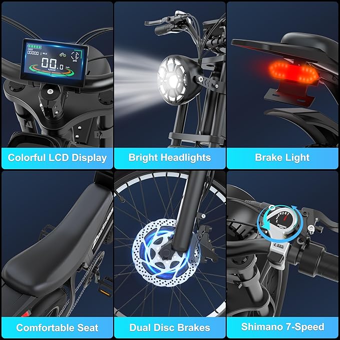 Retro Electric Bike for Adults,48V 20AH-1500/3000W Peak Motor Electric Bicycle-Max Speed 31-35MPH-Max 80 MI Range-20" x 4.0" Fat Tire Ebike,7-Speed, Dual Shock Absorber - UL 2849