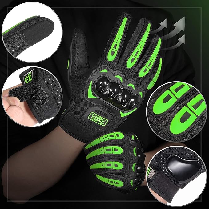 COFIT Motorcycle Gloves Breathable, Touchscreen Motorbike Gloves Anti-slip with Good Grip Hard Knuckles Protection for Men Women Motocross, BMX ATV MTB Cycling, Road Racing - Green M