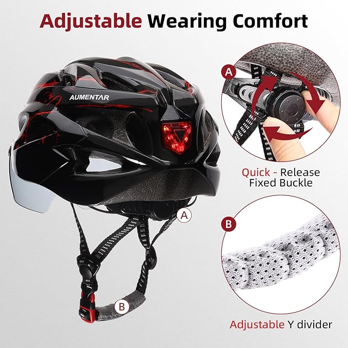 Adult Bike Helmet, Bicycle Helmet with Rear LED Light & Detachable Magnetic Goggles,Cycling Helmet Adjustable for Men Women Mountain & Road