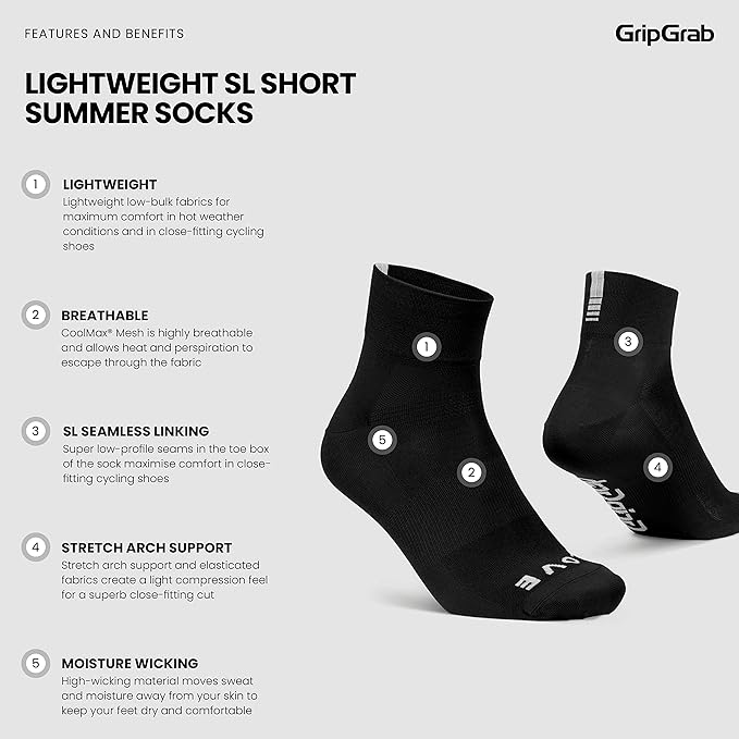 GripGrab Lightweight SL Performance Summer Cycling Socks Eyecatching 2 Lengths Road Mountain Gravel Bike Indoor Biking