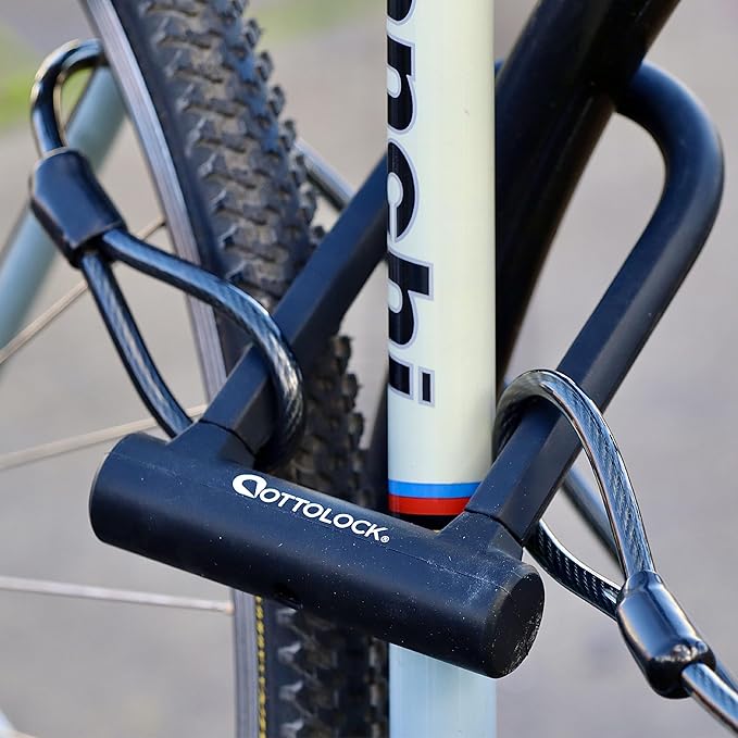 OTTOLOCK Sidekick Compact U-Lock and Cable Bundle - Heavy Duty Anti Theft Bicycle U-Lock with Keys, Silicone-Coated, Bike Accessories, Black