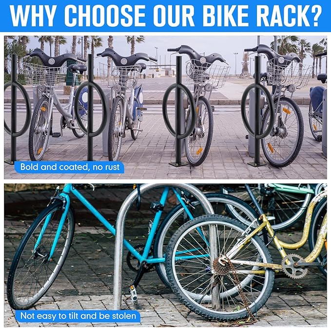 2 Bike Capacity Post and Ring Bike Rack Commercial Bicycle Rack 35" L Heavy Duty Galvanized Steel Bicycle Organizer Ground Parking Stand for Outdoor Garages Streets Yards Schools Sidewalks