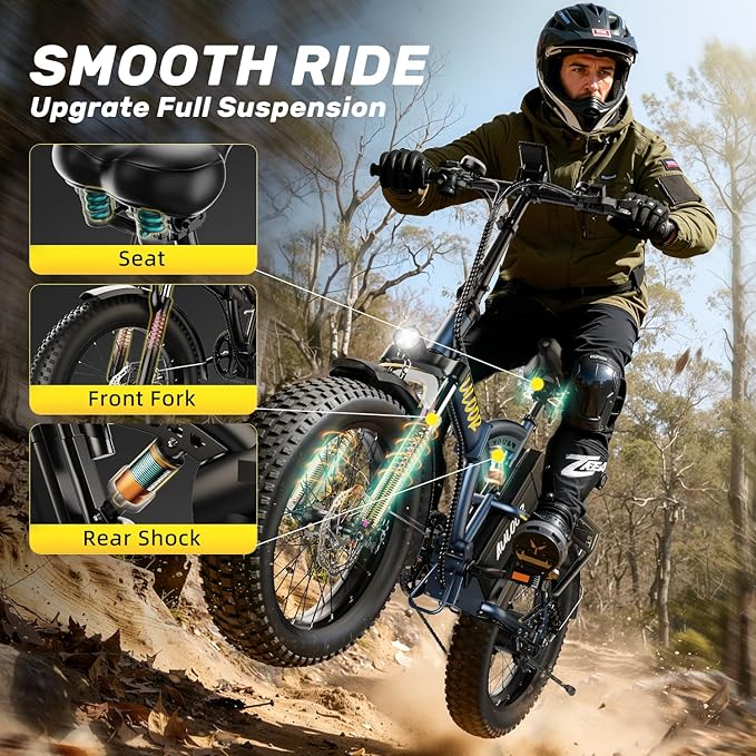 Folding Electric Bike for Adults and Seniors, 1000W Motor 48V 20AH Battery 30MPH 80 Miles, 20" Fat Tire All Terrain Ebike, 7-Speed Commuter E Bike, Step-Thru Electric Bicycle for Women and Teens