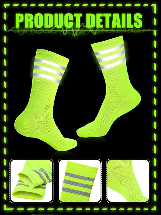 4 Pairs Glow in Dark Socks Cycling High Reflective Running Socks Night Safety Hosiery Compression Athletic