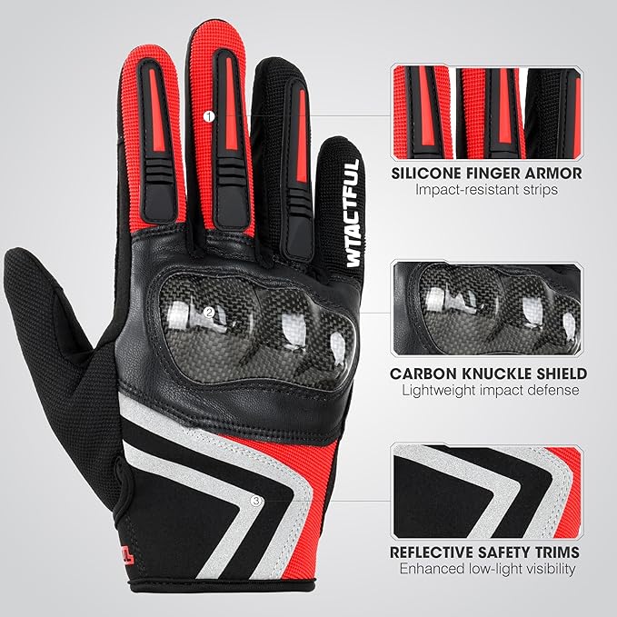 WTACTFUL Lightweight Motorcycle Gloves for Men, Touchscreen Summer Breathable Gloves for Motocross Casual Riding