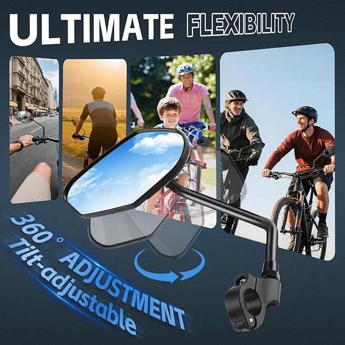 Bike Mirror Handlebar Mount Carbon Steel Bicycle Rear View Mirror, Fits 21-26mm Handlebar for Bicycle, EBike, Scooter Universal Adjustable Safety Mirrors for Commuting & Mountain Biking