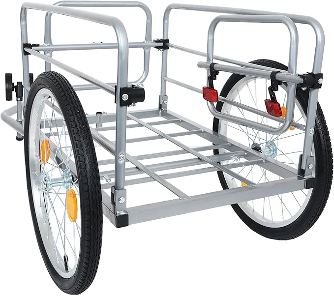 Aluminum Bicycle Trailer, Foldable Bike Cargo Trailer with Universal Hitch, Removable Oxford Fabric Cover, Bicycle Trailers Folding, for Camping, Groceries, 220 LBS Load Capacity, Black+Gery