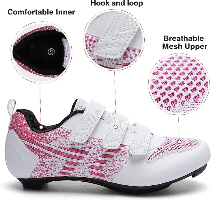 Unisex Road Bike Cycling Shoes Compatible with Peloton Shimano SPD Bike Riding Shoes for Men Women, 3 Straps, Pre-Installed Delta Cleats for Indoor Outdoor Cycling Biking