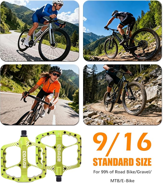 Bike Pedals 9/16" Lightweight Non-Slip Bicycle Platform Pedals - Fits Most Adult Bikes & Mountain Bikes &MTB, Road Bikes and Slip-Resistant Design