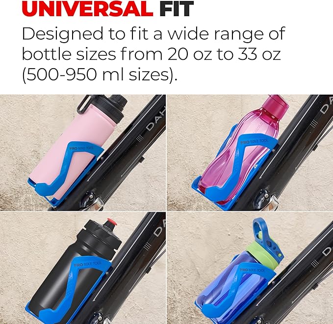 Pro-Bike Tool Bike Water Bottle Cage - Nylon & Glass Fiber - Lightweight 46g - Secure Retention - Fits 20-32 oz Bottle - Quick Install with Stainless Steel Bolts - Blue - Road & Mountain Bikes