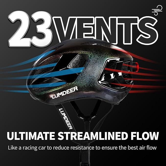 LUMDEER Adult Bike Helmet for Men and Women-Magnetic Taillight, Magnetic Clasps, Lightweight Shockproof, CPSC Safety Certified for Aerodynamic Road Cycling, Mountain Biking & Cyclocross Helmet