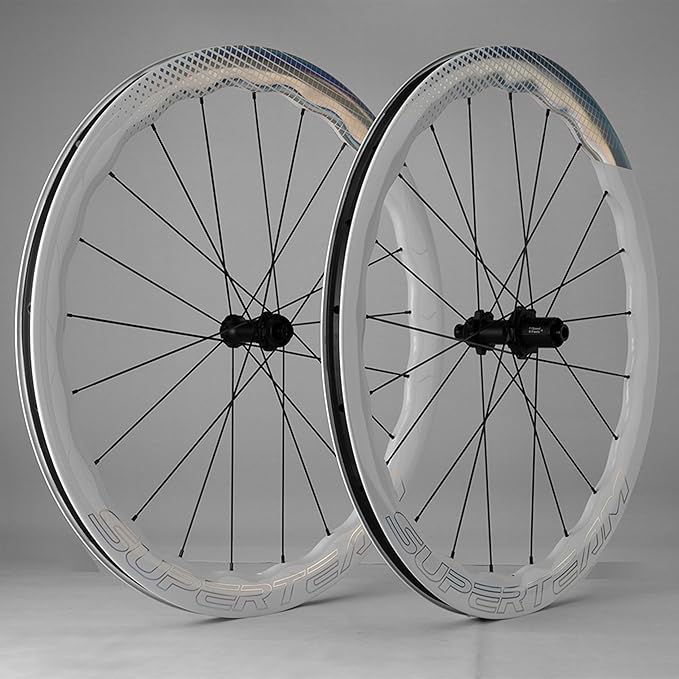 SUPERTEAM 50CU-28-CC Carbon Disc Brake Wheelset Road Bike 700c Tubeless Wheels White Painting
