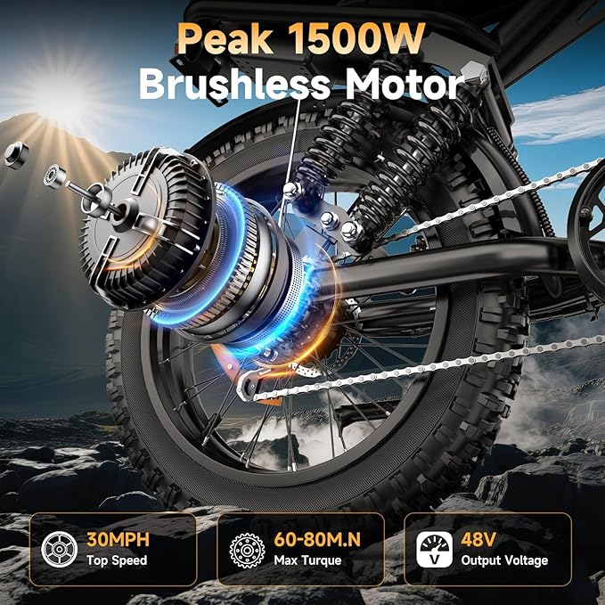 Electric Bike for Adults, 1500W-3000W Peak Ebike with Full Suspension, 20" x 4.0 Fat Tire Retro Scrambler Moped Style, 48V/52V Long Range All-Terrain Electric Bicycle, UL 2849 Certified