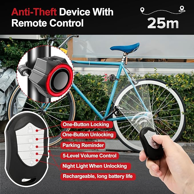 BANGTING 110dB Loud Bike Alarms with Remote, Wireless Best Anti Theft Vibration Motorcycle Alarm, IP65 Waterproof Bicycle Alarm, Alarm System for Ebikes Moto Ebike Bicicletas Bikes Scooter (Black)
