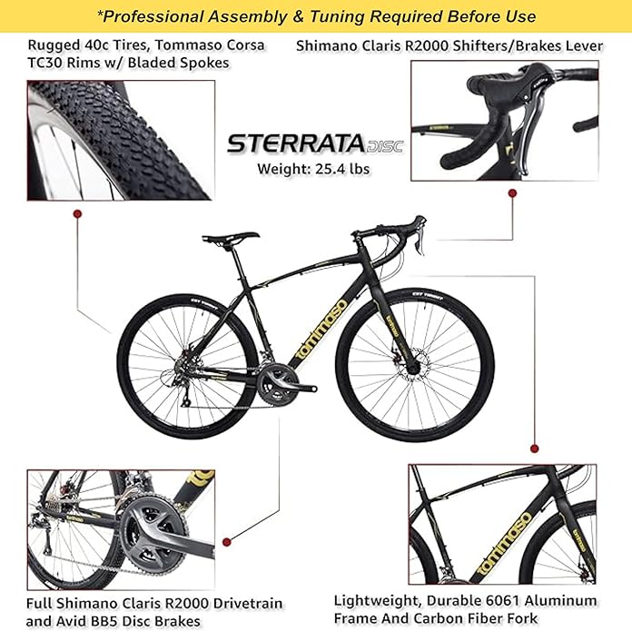 Tommaso Sterrata Sport Performance Aluminum Gravel Bike Carbon Fork Shimano Claris 24 Speeds Road Bicycle Men Road Bikes for Men