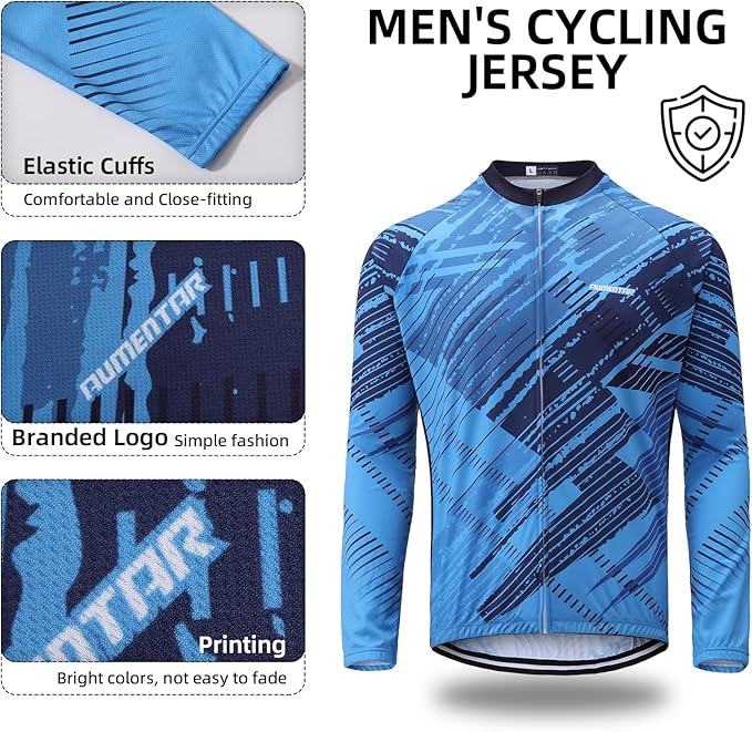 Men's Cycling Bike Jersey Long Sleeve - Moisture Wicking, Breathable, Quick Dry Biking Shirt Full Zipper