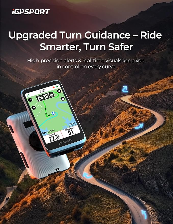 iGPSPORT BiNavi Bike Computer, 3.5‘’ Touch Screen Map Navigation Music Control Climb Tips, Wireless GPS Cycling Computer