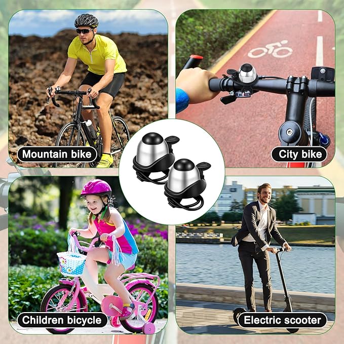 Mudder 2 Pcs Bike Bell Adjustable Bike Ring Bell Aluminum Bike Ring Bicycle Cycling Bell Cycling Ringing Horn with Loud Sound Mini Bike Bell for Adults Kids Road Bike Mountain Bike Sports