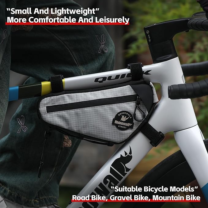 Rhinowalk Bike Frame Bag Waterproof Triangle Frame Storage Bag with Cable Port 1L Lightweight Bicycle Bag for Road Bike MTB Gravel Bike Compact Cycling Accessory with Pump Strap (White)