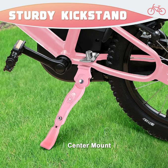 LEICHTEN Bike Kickstand for 16 18 20 Inch Wheel Bike, Adjustable Aluminum Alloy Bicycle Kickstand for Kids Bike Center Mount for Sports/Mountain/Road Bicycles, Pink