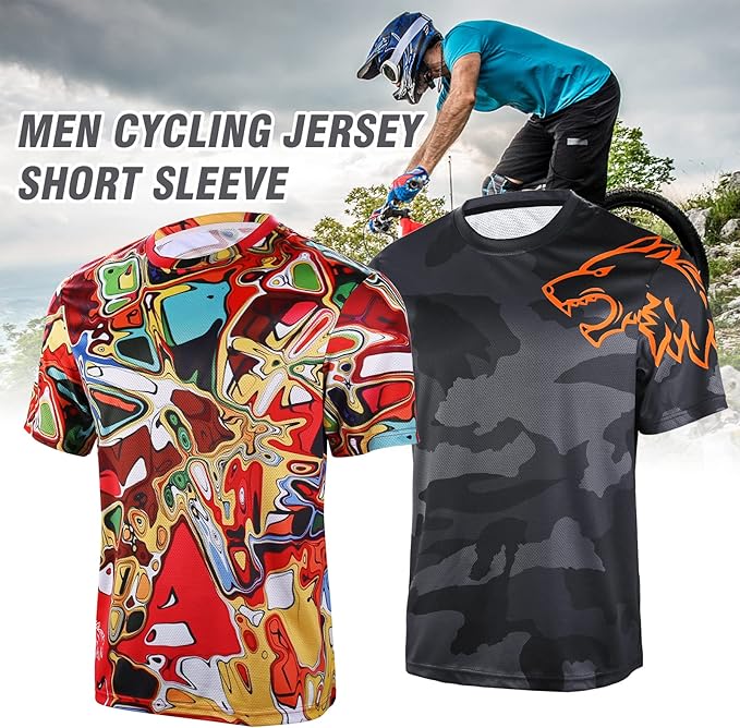 Wisdom Leaves Mens Mountain Bike Jersey Short Sleeve MTB Shirts Moisture-Wicking and Quick-Dry