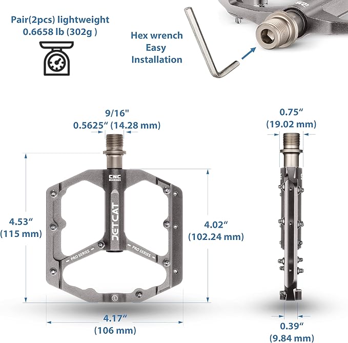 Mountain Bike Pedals Flat - MTB Pedals Flat, Bicycle Pedals, Road Bike Pedals, BMX Pedals, for BMX MTN Road Gravel EBike, Specialized Parts, Adults, Aluminum Metal Stamp 9/16"