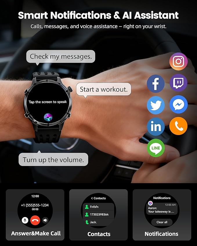 WalkerFit GPS Smart Watch for Men, Multi-Satellite Positioning, Full Metal Body, 520mAh Long Battery Life, 5ATM Waterproof with Bluetooth Call, 1.43" AMOLED Screen, for iPhone/Android, Black