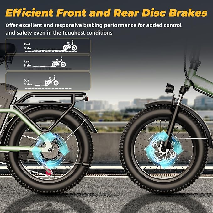 Foldable Electric Bike for Adults, 30+MPH, 48V 20Ah Removable Lithium Battery up to 80Miles, 20" Fat Tire 1000W Peak Motor Dirt Ebike Adult Electric Bicycle for Commute Beach Mountain E Bike